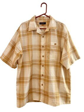 Member's Property Mens Tan & White Plaid Button-Up Short Sleeve Shirt Size XL